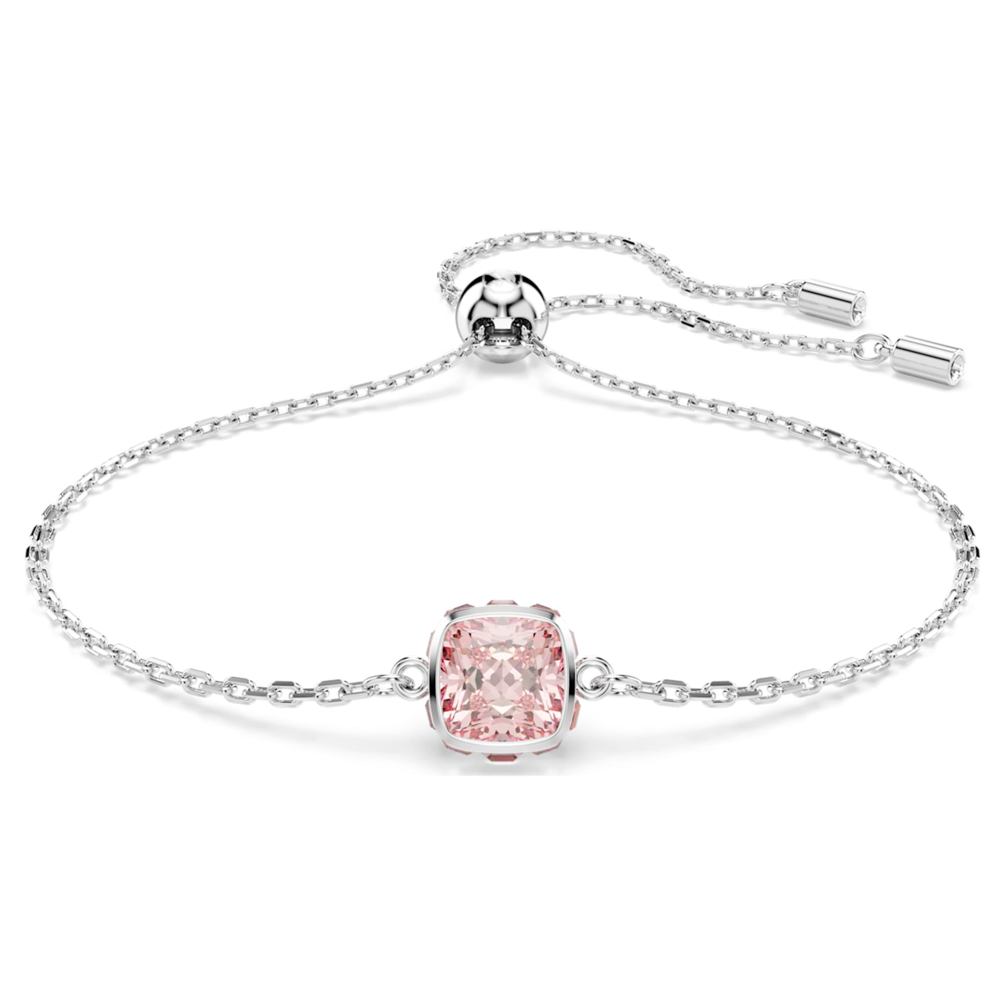 Swarovski Birthstone bracelet Square cut, June, Pink, Rhodium plated