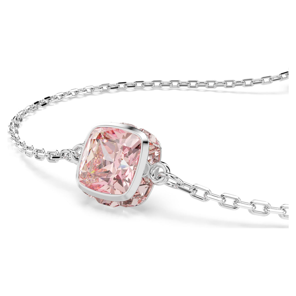 Swarovski Birthstone bracelet Square cut, June, Pink, Rhodium plated
