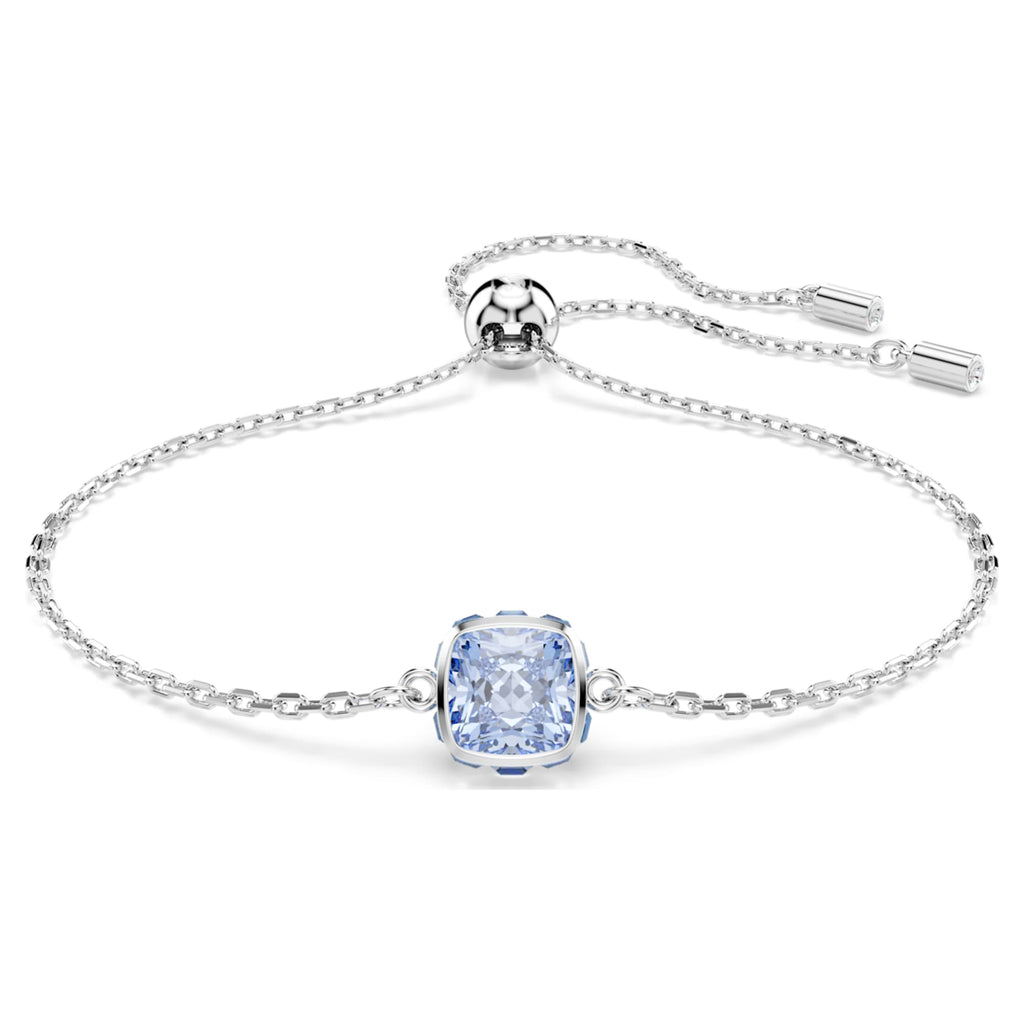 Swarovski Birthstone bracelet Square cut, March, Blue, Rhodium plated
