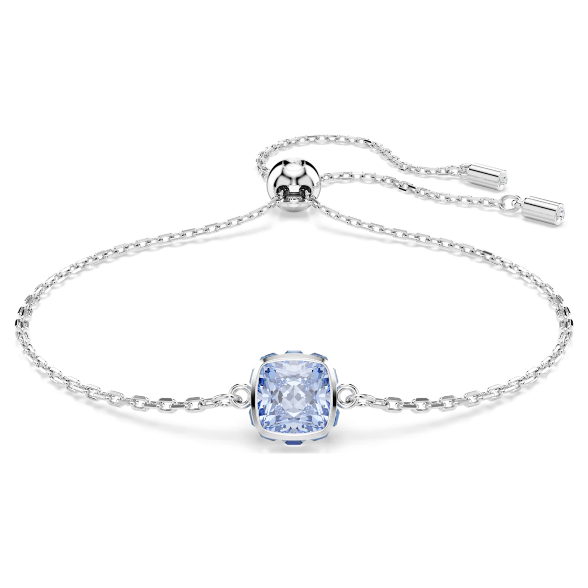Swarovski Birthstone bracelet Square cut, March, Blue, Rhodium plated