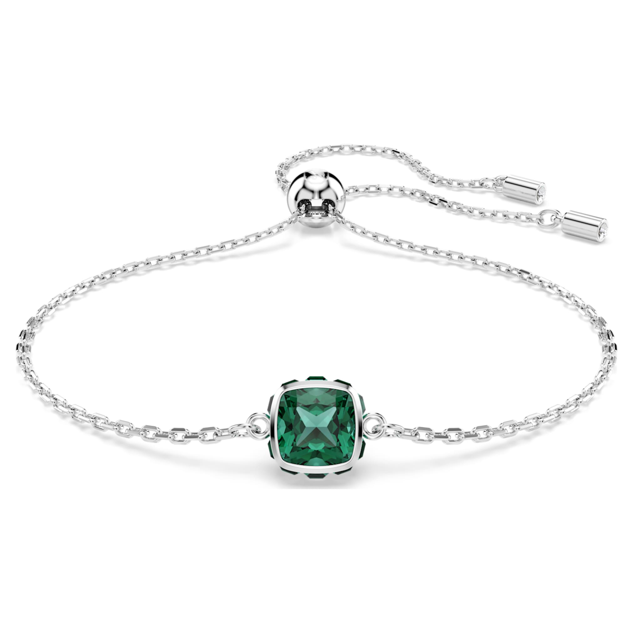 Swarovski Birthstone bracelet Square cut, May, Green, Rhodium plated