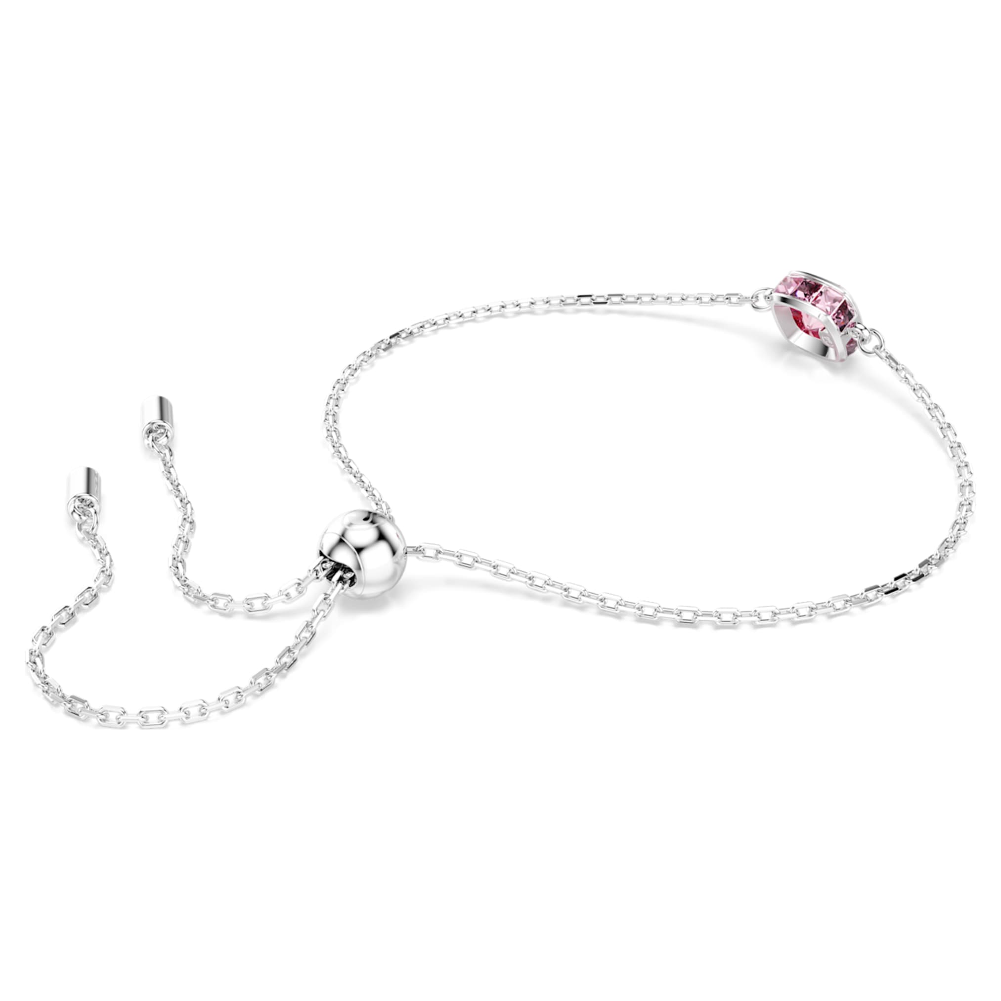 Swarovski Birthstone bracelet Square cut, October, Pink, Rhodium plated