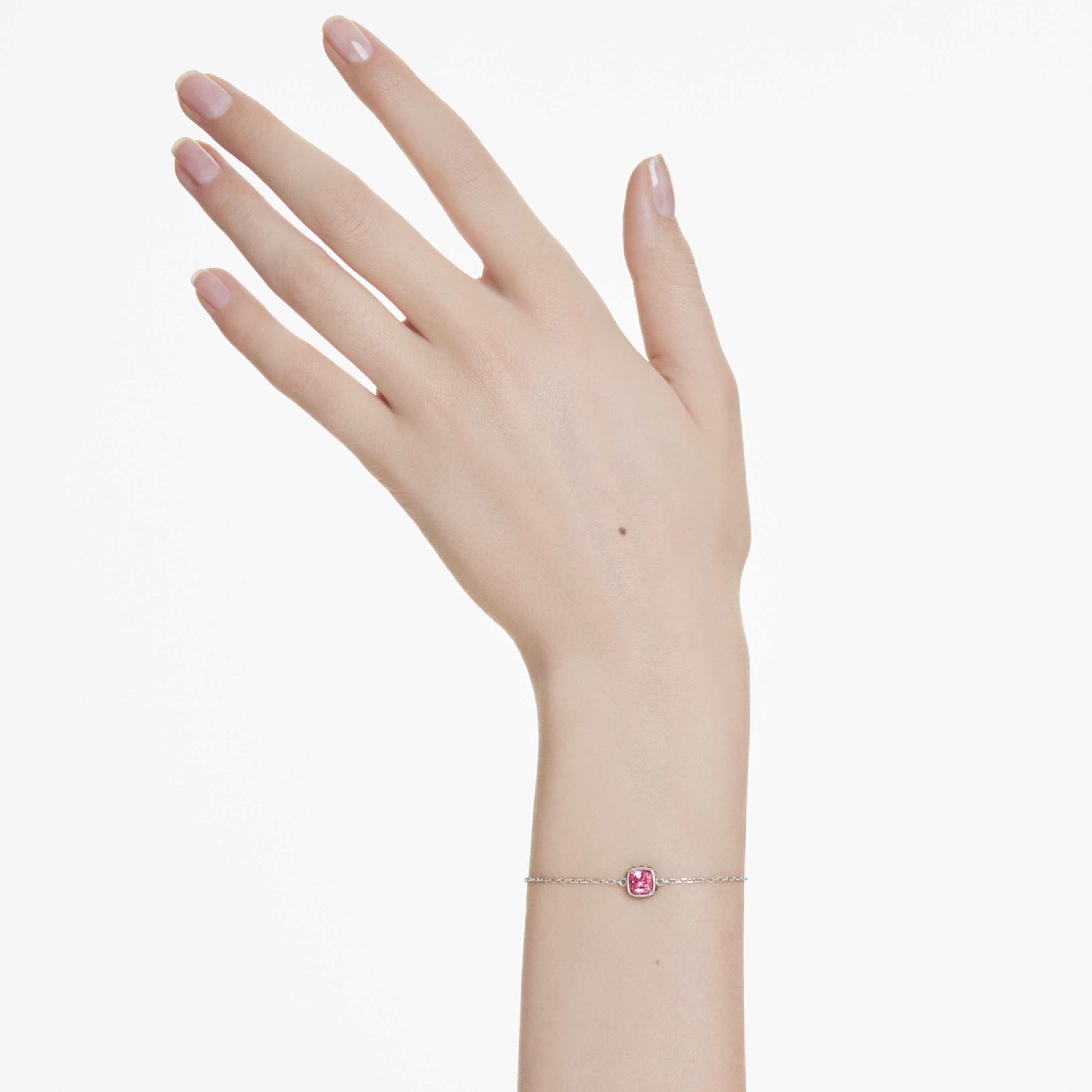 Swarovski Birthstone bracelet Square cut, April, White, Rhodium plated