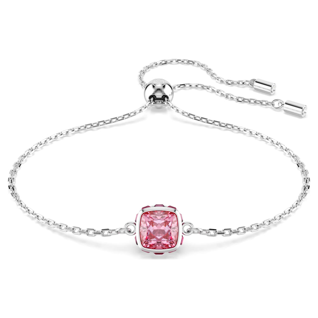Swarovski Birthstone bracelet Square cut, October, Pink, Rhodium plated