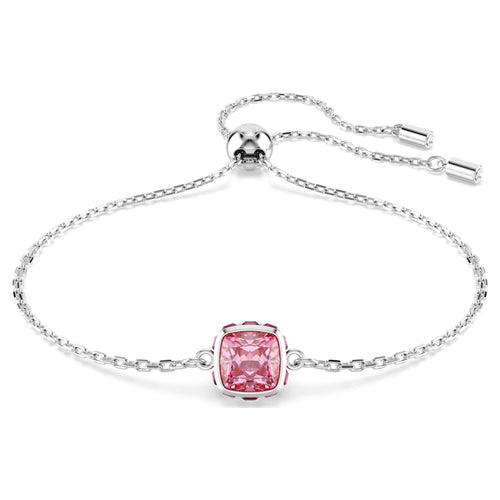 Swarovski Birthstone bracelet Square cut, October, Pink, Rhodium plated