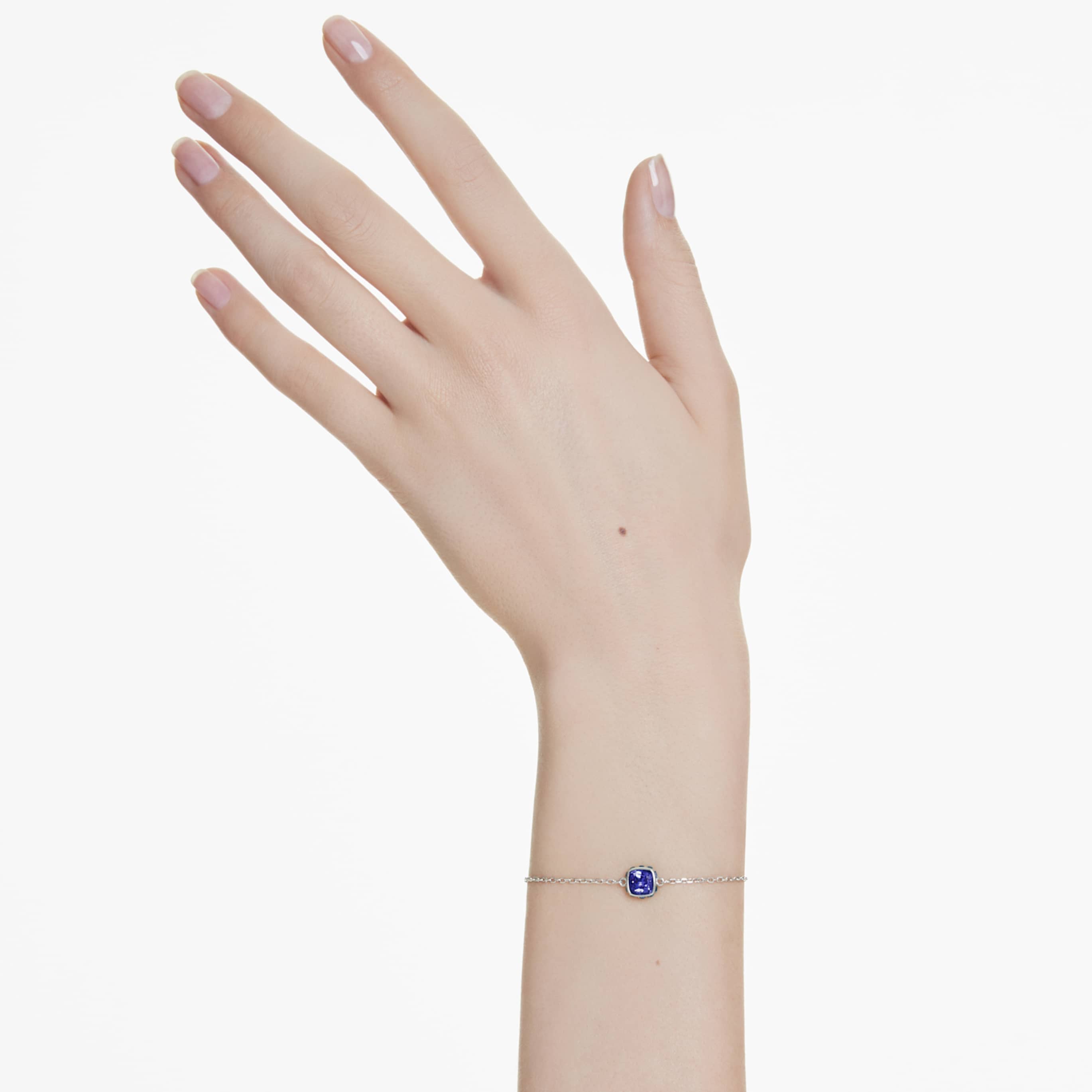 Swarovski Birthstone bracelet Square cut, June, Pink, Rhodium plated
