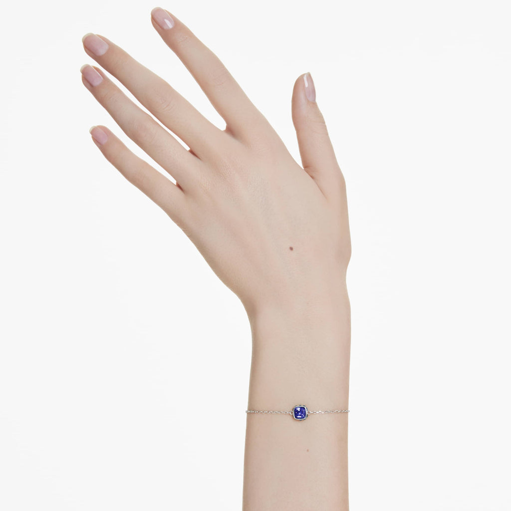 Swarovski Birthstone bracelet Square cut, September, Blue, Rhodium plated