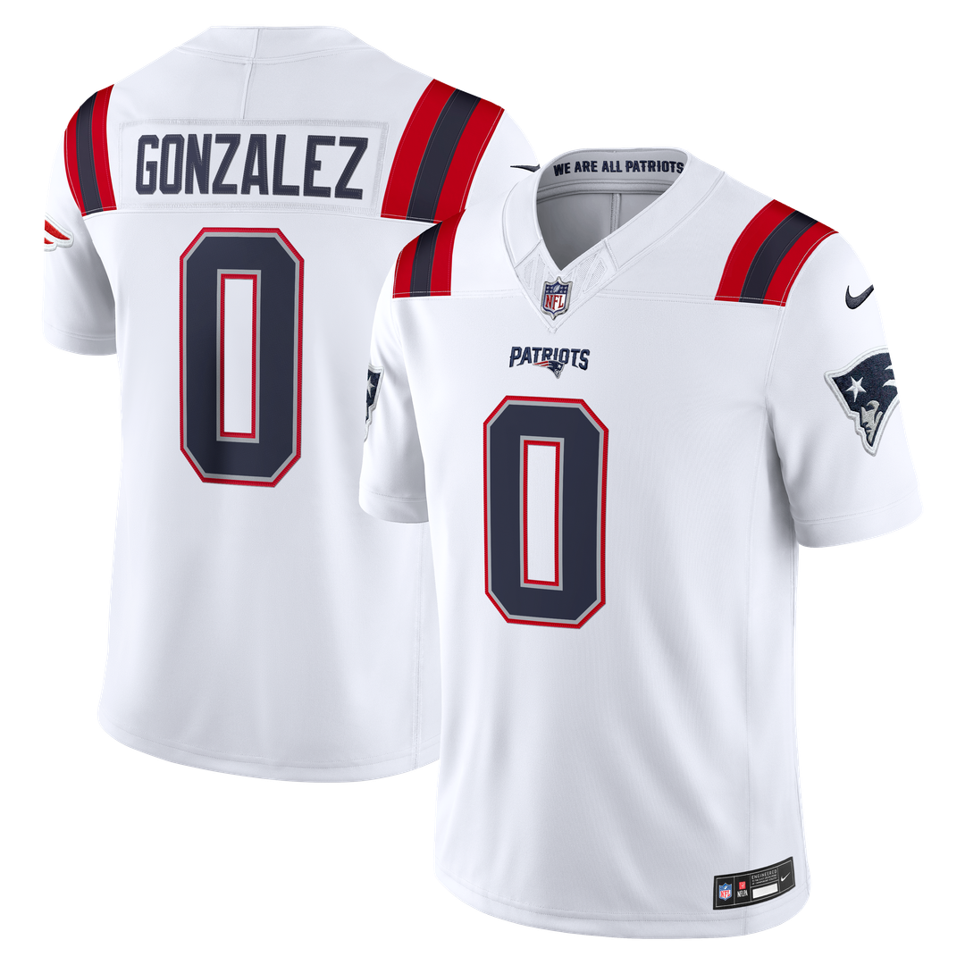 Christian Gonzalez New England Patriots Nike White Vapor F.U.S.E. Stitched Limited Jersey