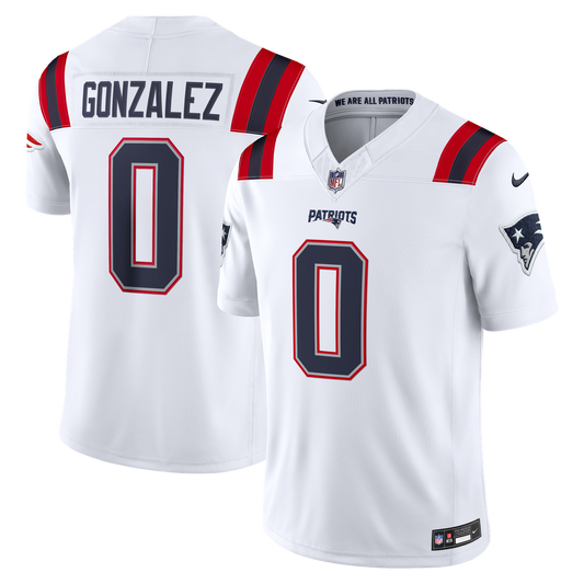 Christian Gonzalez New England Patriots Nike White Vapor F.U.S.E. Stitched Limited Jersey