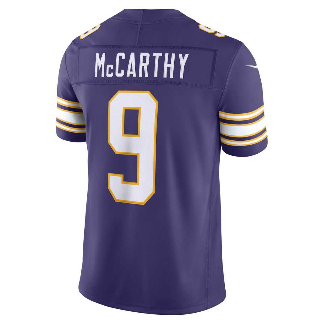 J.J. McCarthy Minnesota Vikings Nike Purple Alternate Classic Vapor F.U.S.E. Stitched Limited Jersey