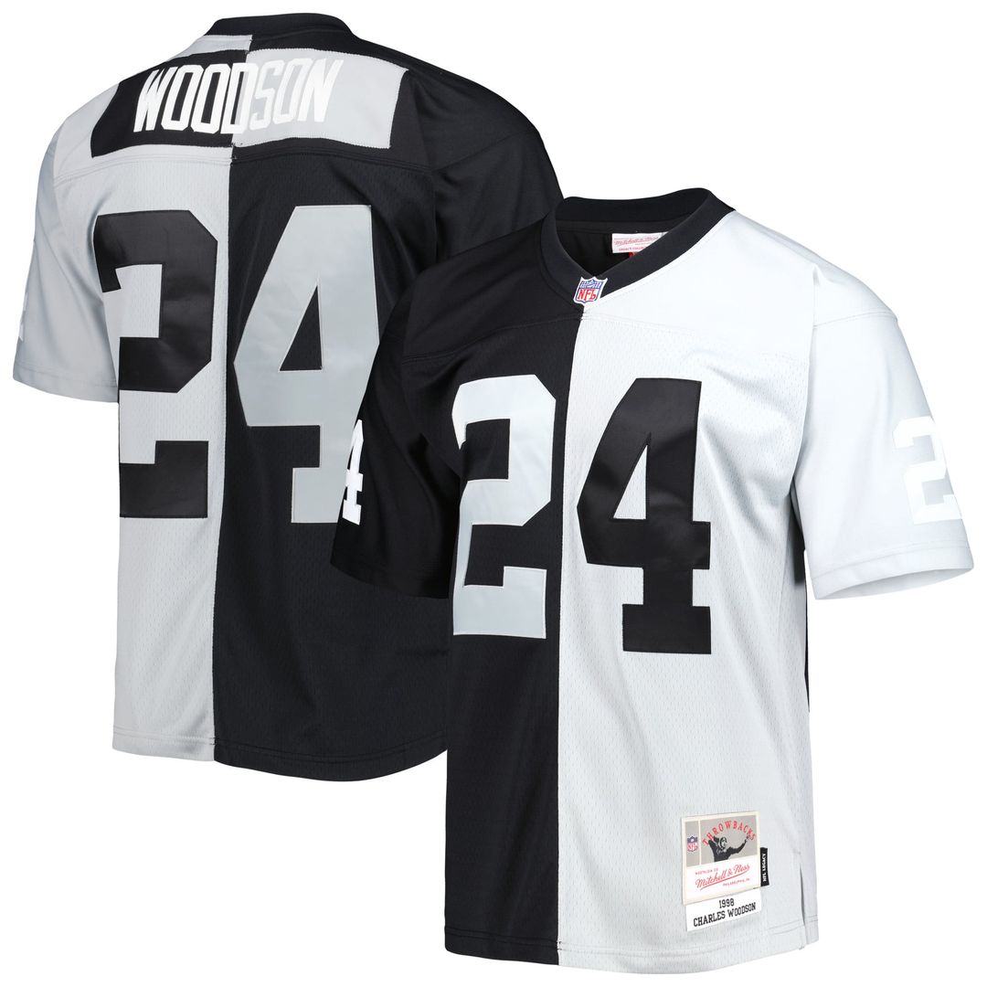 Charles Woodson Las Vegas Raiders Mitchell & Ness Black/Silver 1998 Split Legacy Replica Jersey