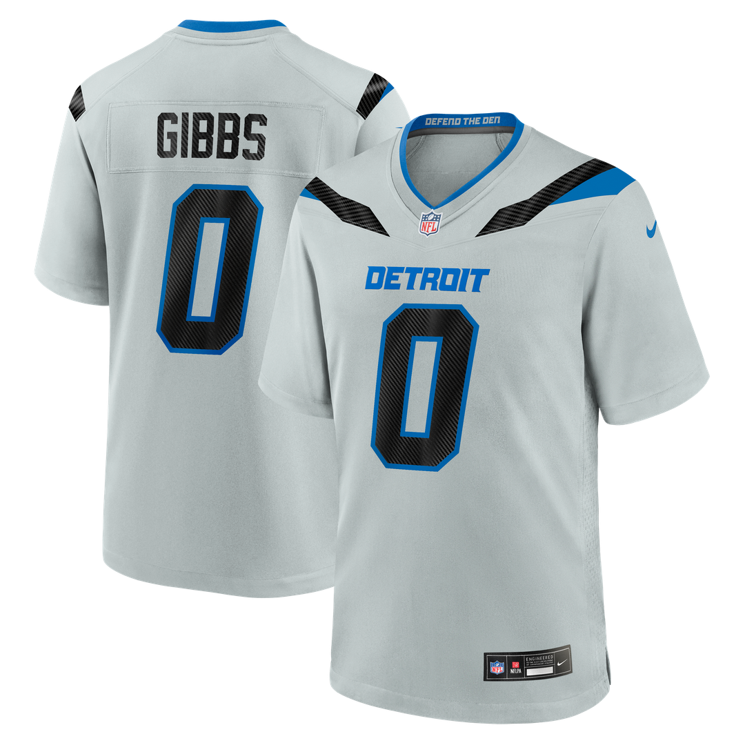 Jahmyr Gibbs Detroit Lions Nike Silver 2026 Rivalries Collection Game Jersey