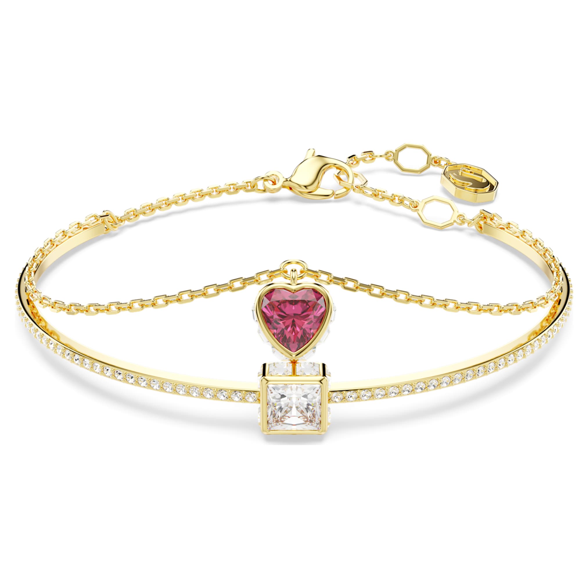 Swarovski Chroma bangle Heart, Red, 18K gold finish