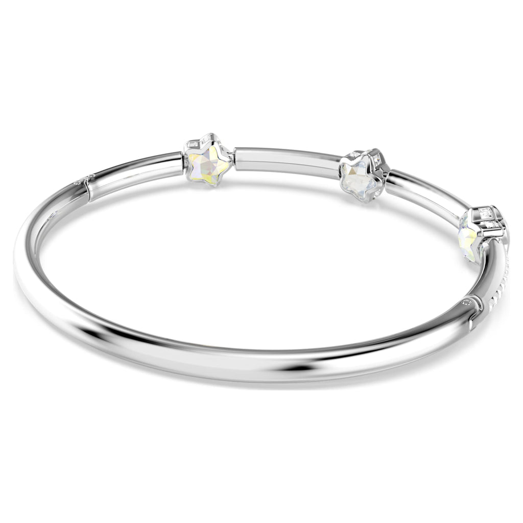 Swarovski Chroma bangle Mixed cuts, Star, White, Rhodium plated