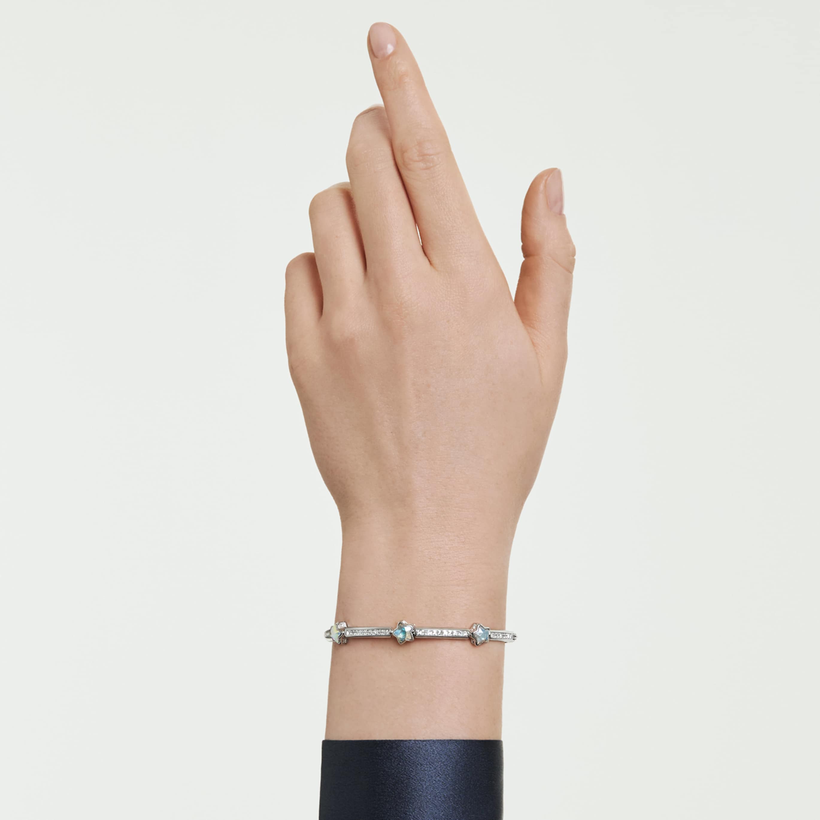 Swarovski Chroma bangle Mixed cuts, Star, White, Rhodium plated