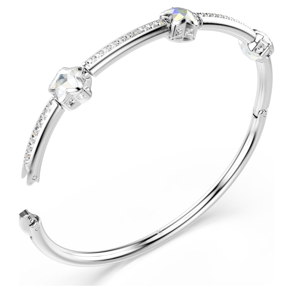 Swarovski Chroma bangle Mixed cuts, Star, White, Rhodium plated