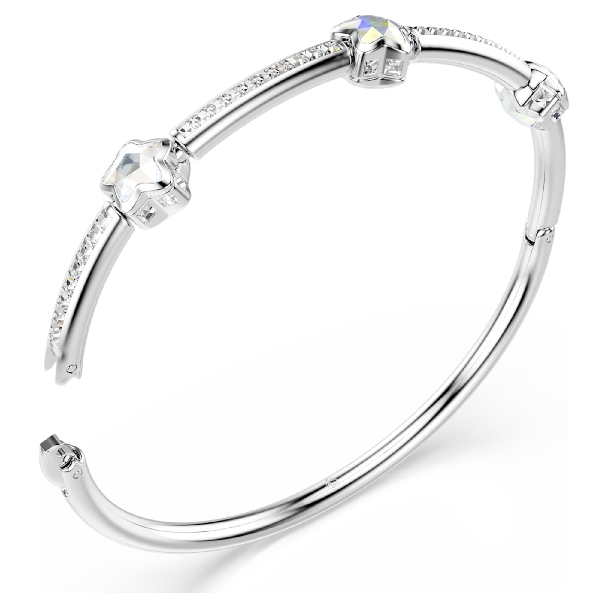 Swarovski Chroma bangle Mixed cuts, Star, White, Rhodium plated