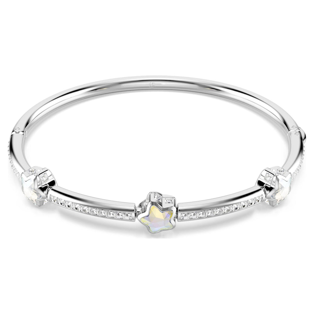 Swarovski Chroma bangle Mixed cuts, Star, White, Rhodium plated