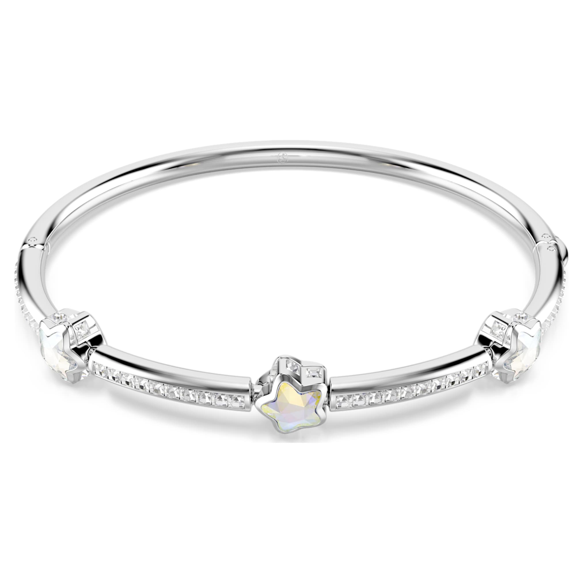 Swarovski Chroma bangle Mixed cuts, Star, White, Rhodium plated