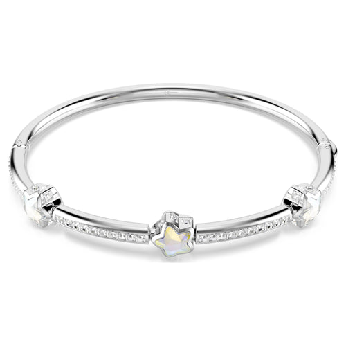 Swarovski Chroma bangle Mixed cuts, Star, White, Rhodium plated