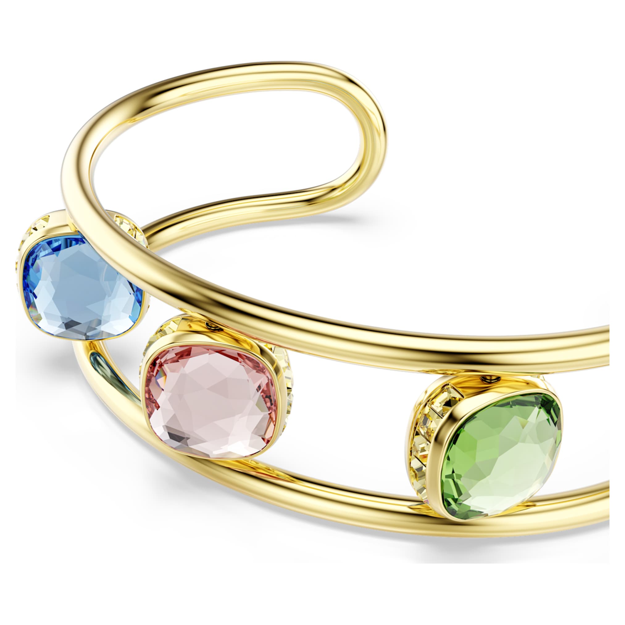 Swarovski Chroma cuff Cushion cut, Multicolored, 18K gold finish