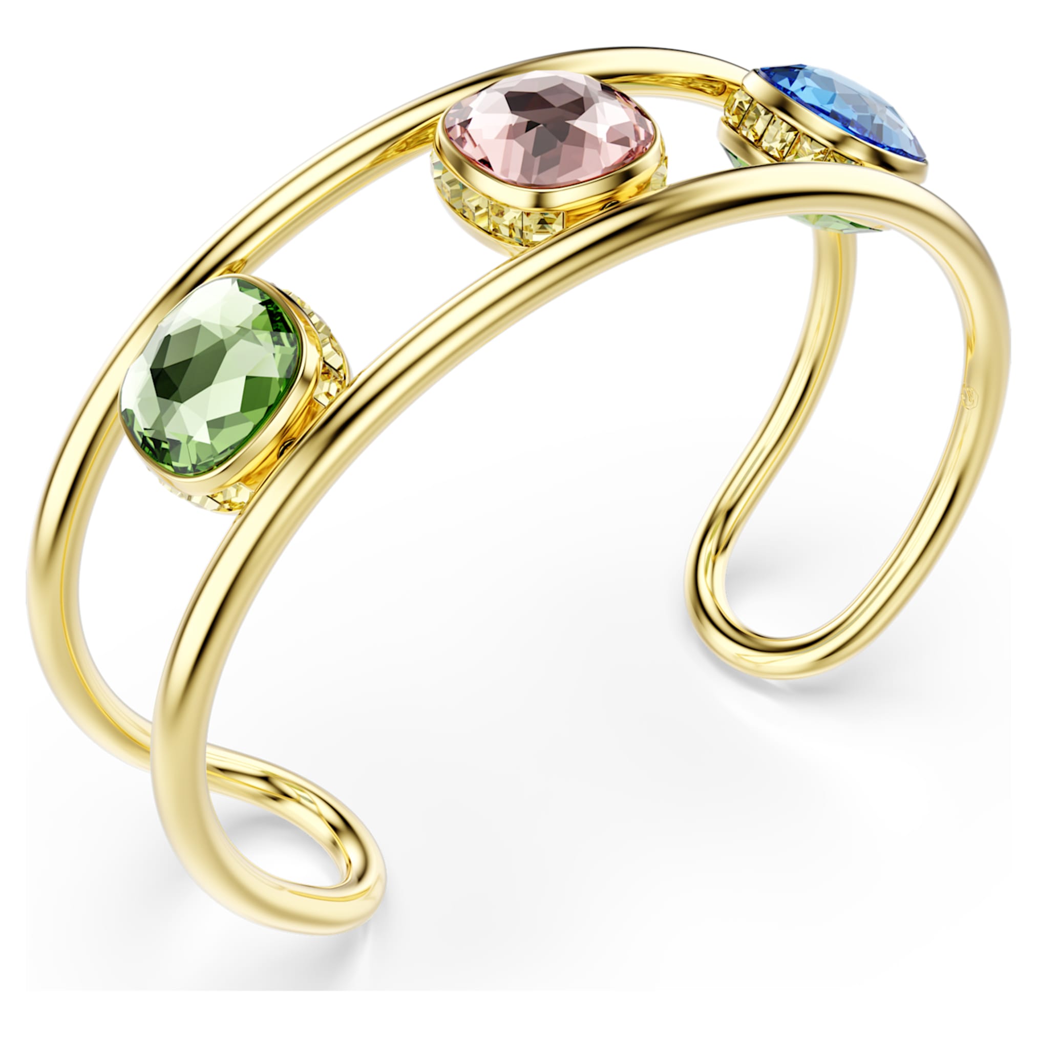 Swarovski Chroma cuff Cushion cut, Multicolored, 18K gold finish
