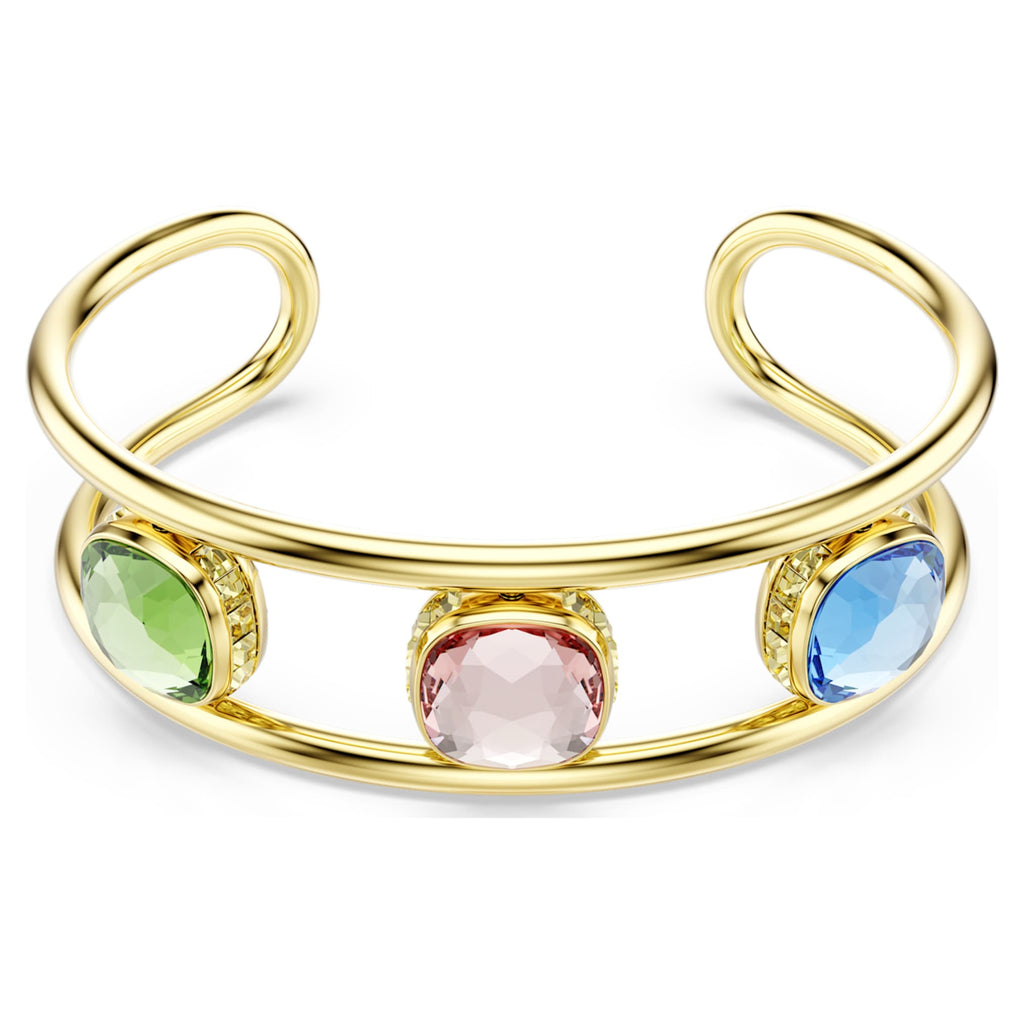 Swarovski Chroma cuff Cushion cut, Multicolored, 18K gold finish
