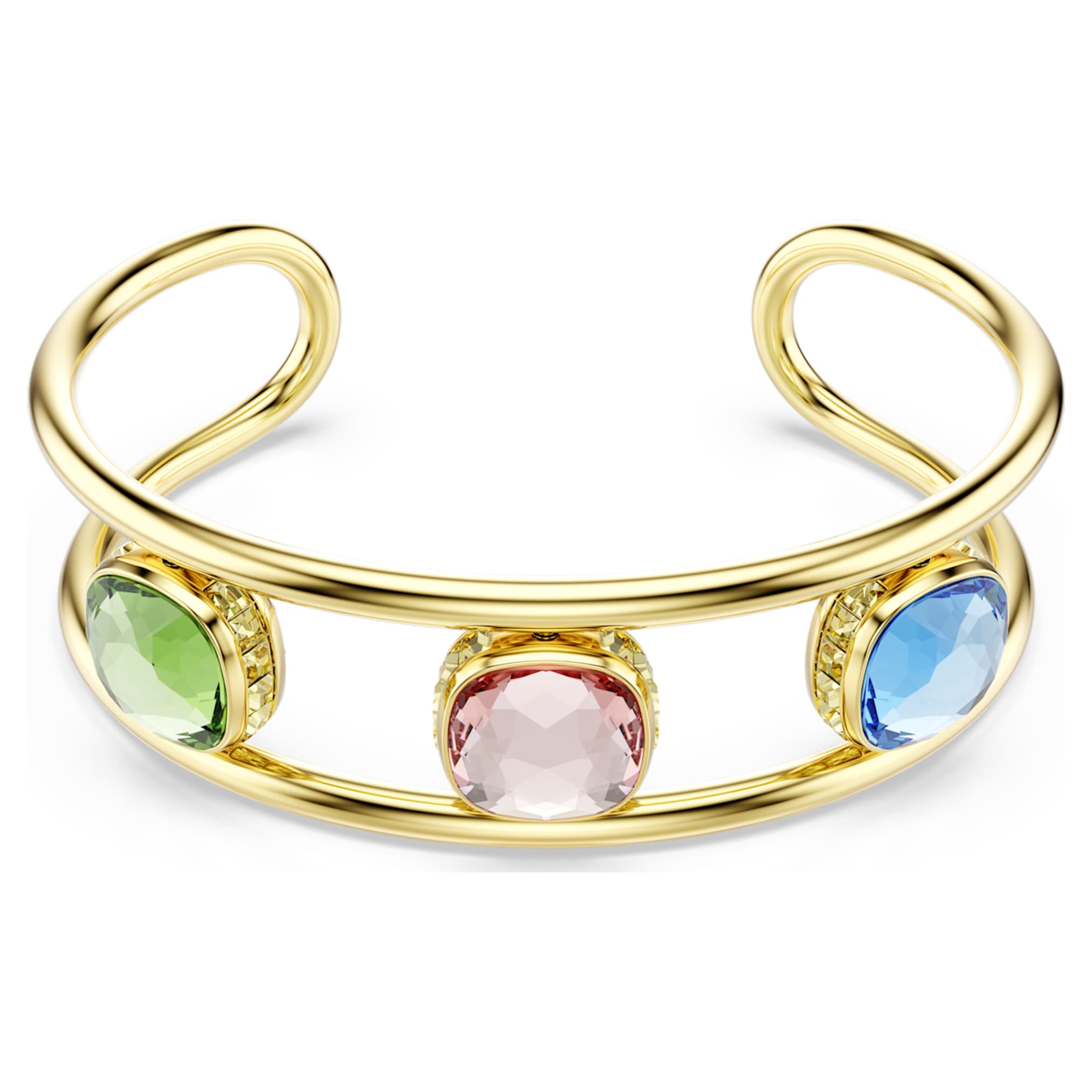 Swarovski Chroma cuff Cushion cut, Multicolored, 18K gold finish