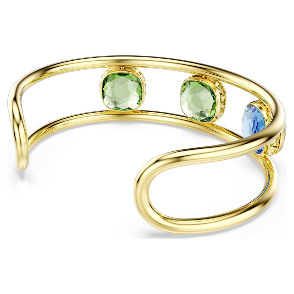 Swarovski Chroma cuff Cushion cut, Multicolored, 18K gold finish