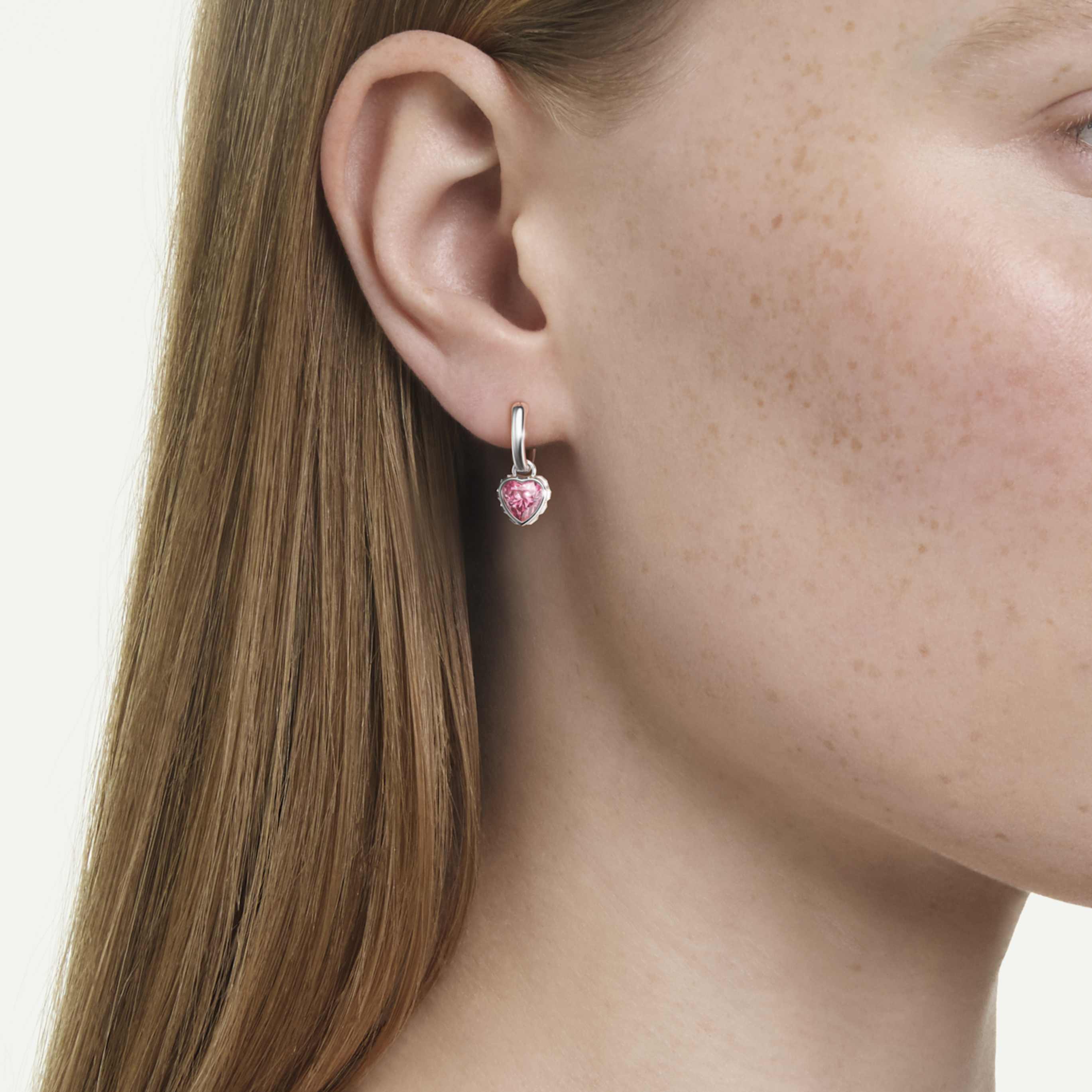 Swarovski Chroma drop earrings Heart, Pink, Rhodium plated
