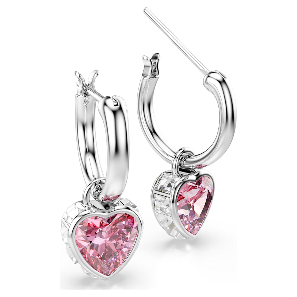 Swarovski Chroma drop earrings Heart, Pink, Rhodium plated
