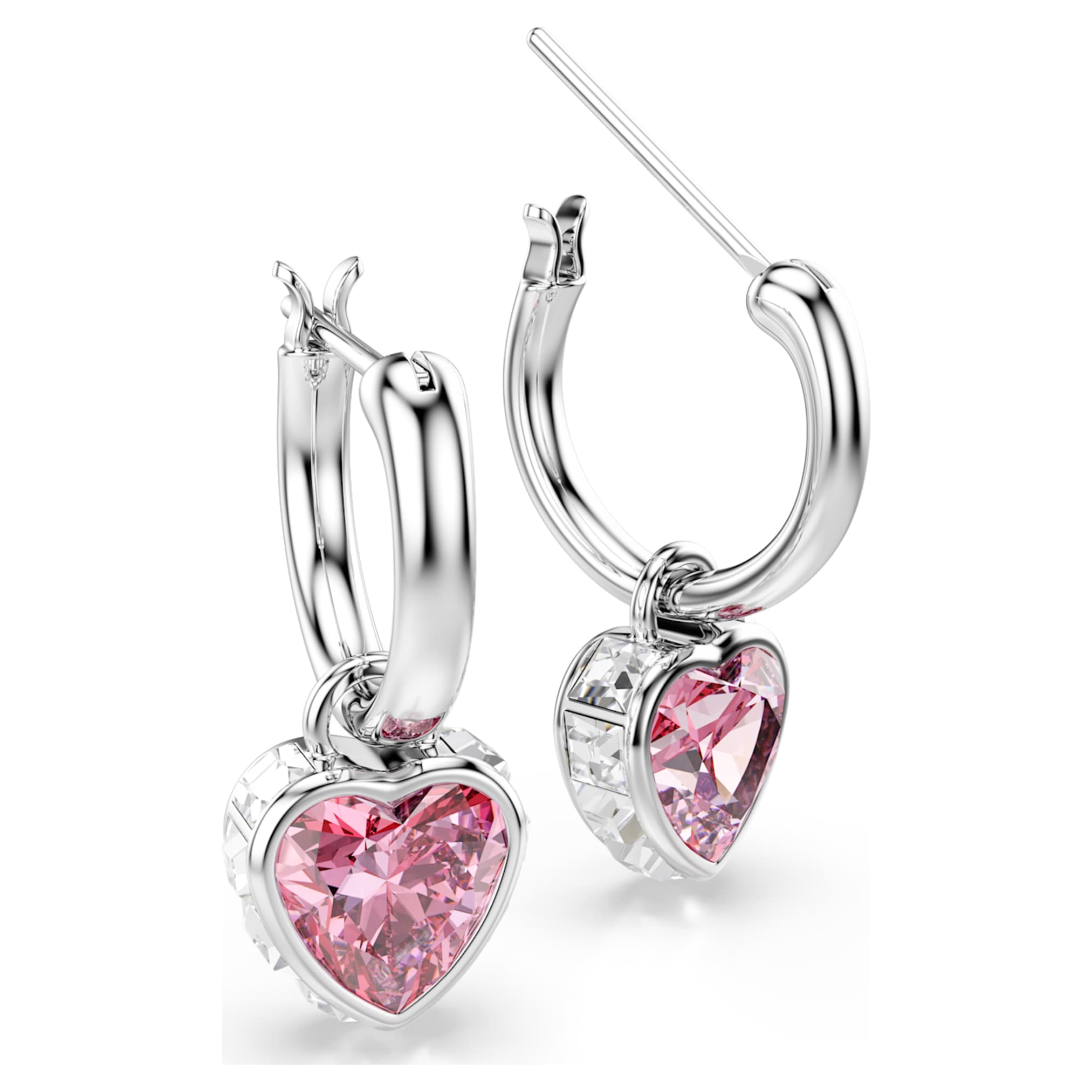 Swarovski Chroma drop earrings Heart, Pink, Rhodium plated