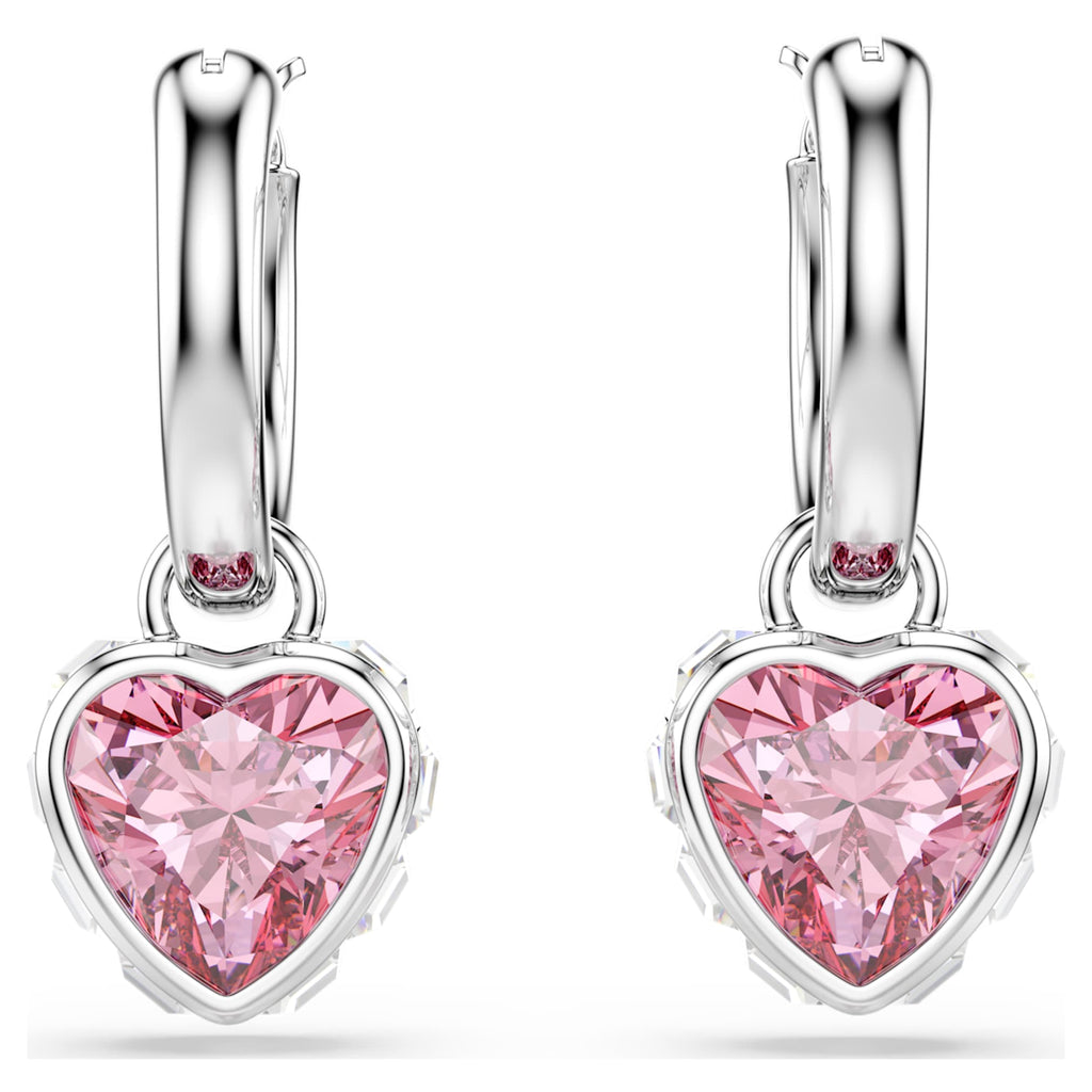 Swarovski Chroma drop earrings Heart, Pink, Rhodium plated