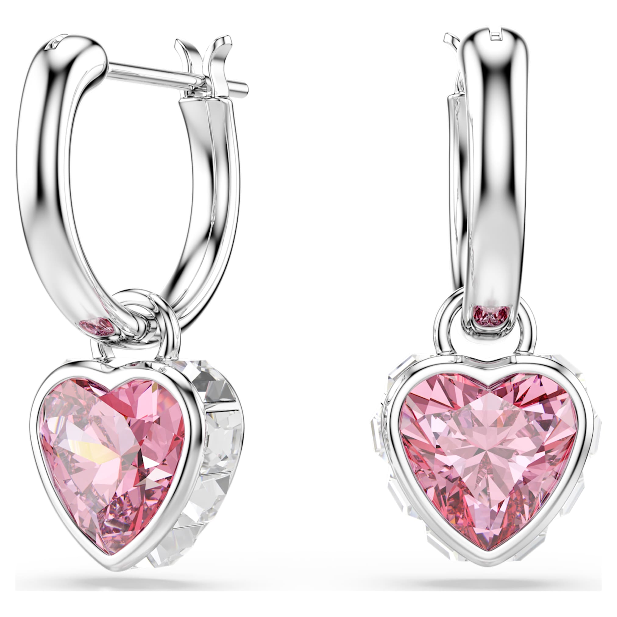 Swarovski Chroma drop earrings Heart, Pink, Rhodium plated