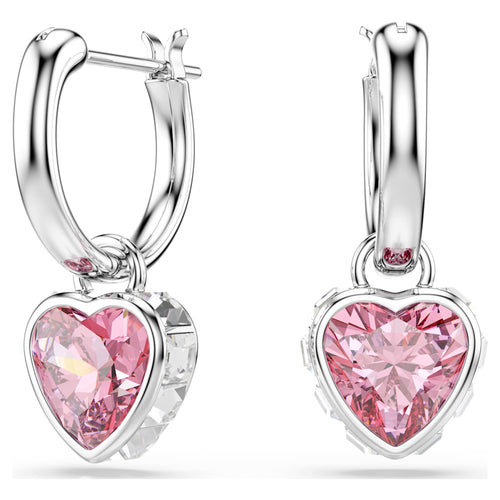 Swarovski Chroma drop earrings Heart, Pink, Rhodium plated