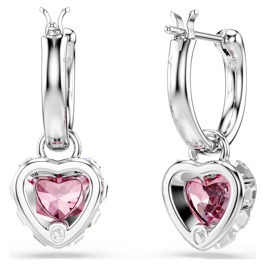 Swarovski Chroma drop earrings Heart, Pink, Rhodium plated
