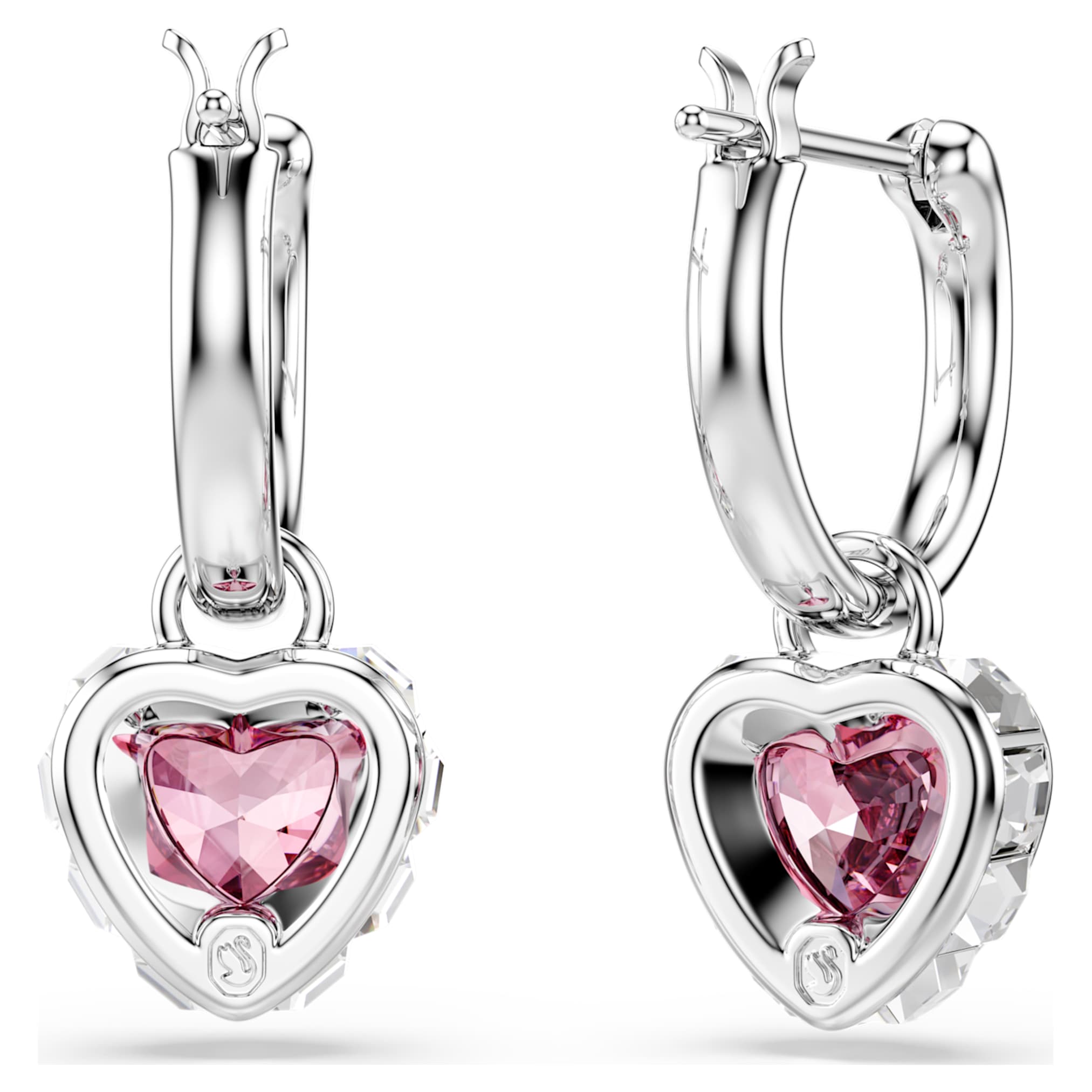 Swarovski Chroma drop earrings Heart, Pink, Rhodium plated