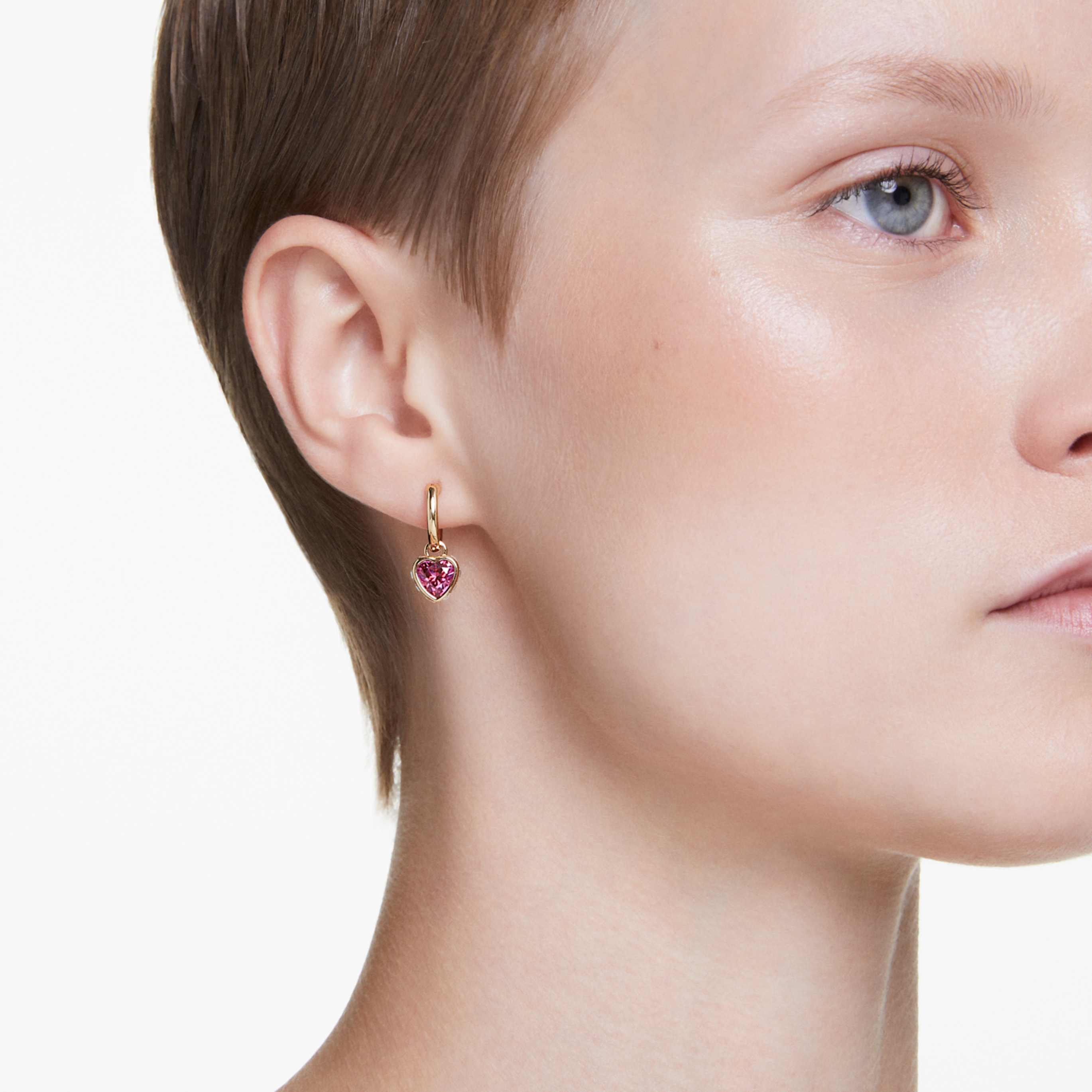 Swarovski Chroma drop earrings Heart, Pink, Rhodium plated