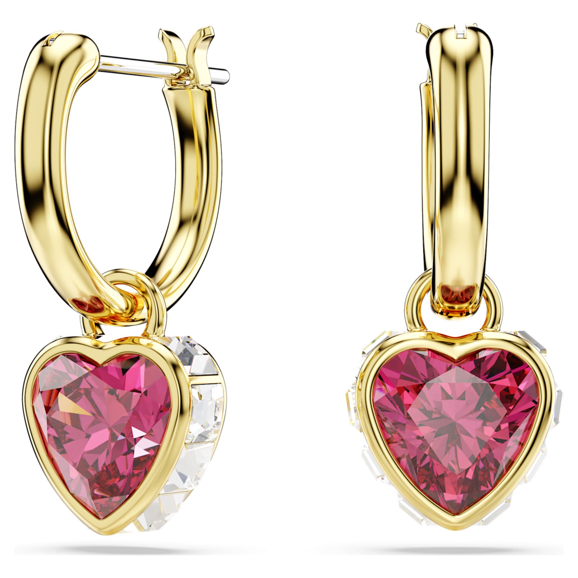 Swarovski Chroma drop earrings Heart, Red, 18K gold finish