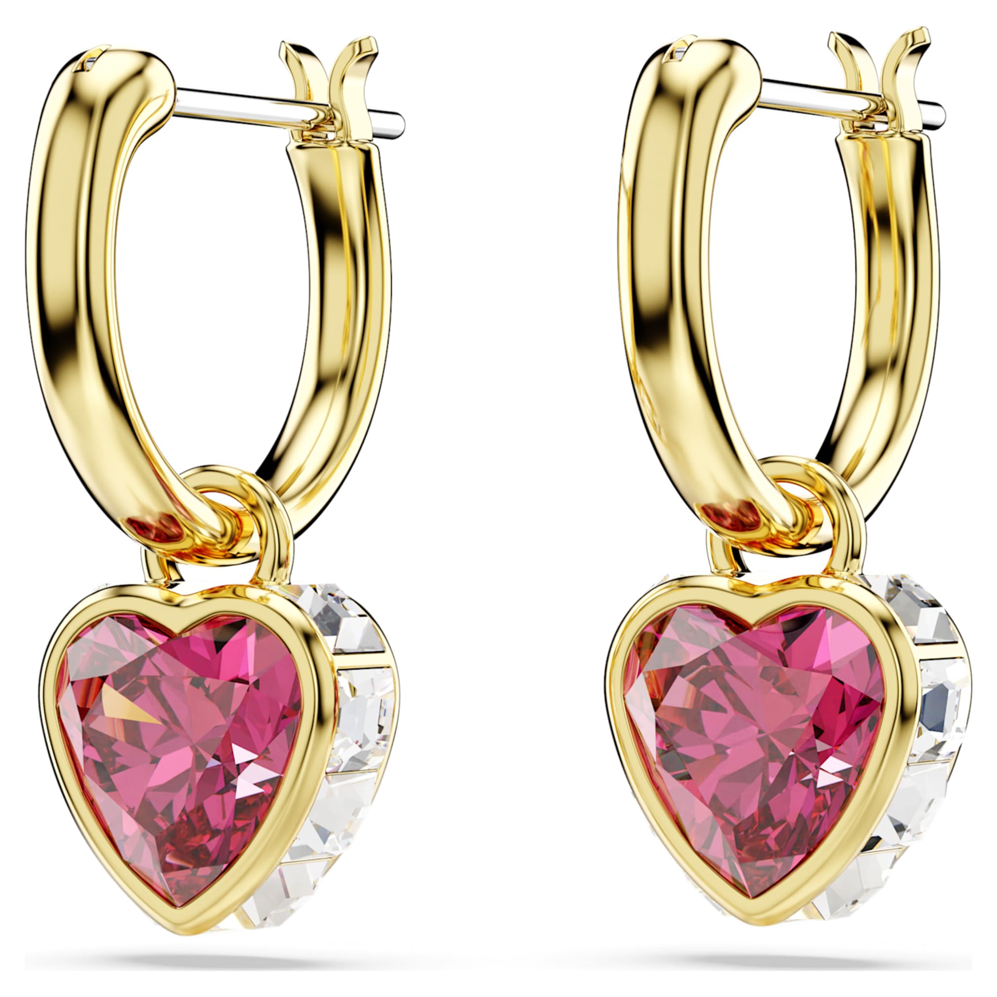 Swarovski Chroma drop earrings Heart, Red, 18K gold finish