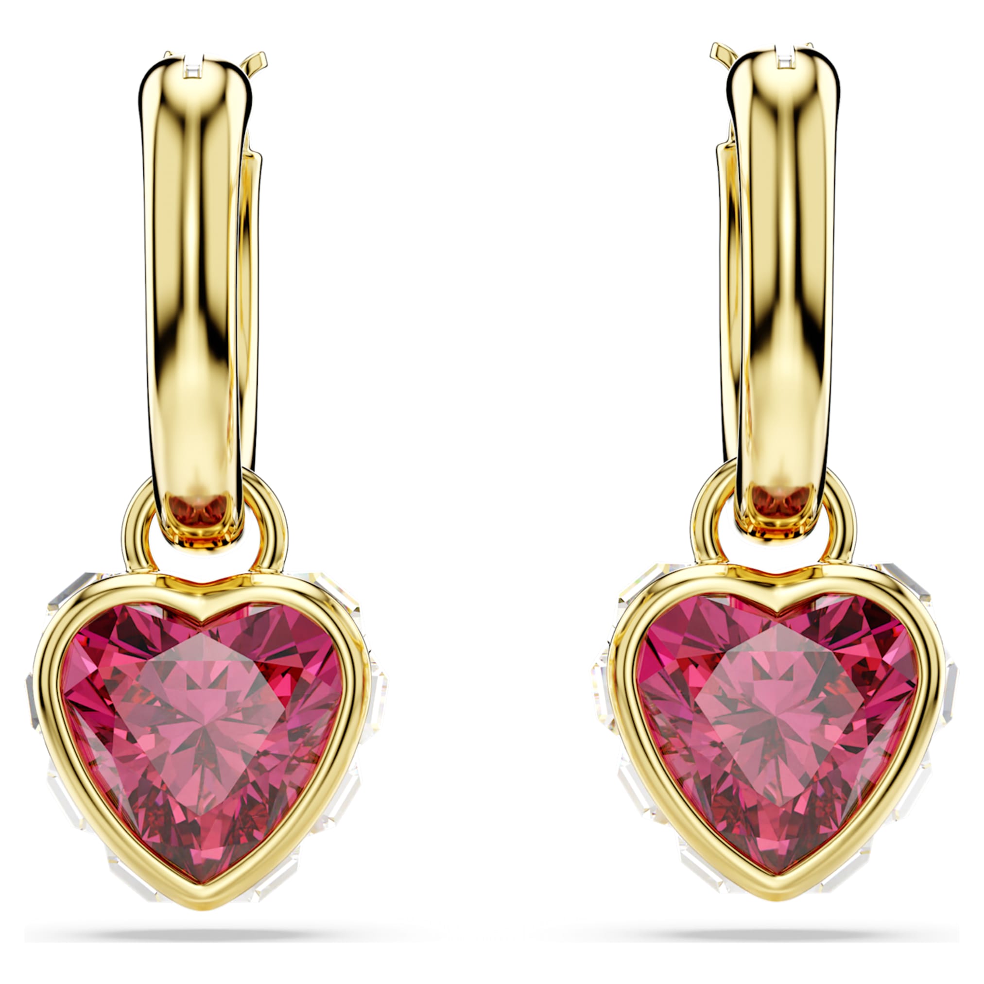 Swarovski Chroma drop earrings Heart, Red, 18K gold finish