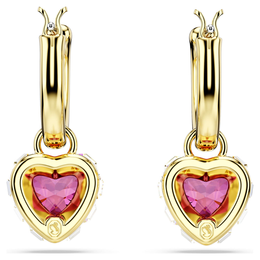 Swarovski Chroma drop earrings Heart, Red, 18K gold finish