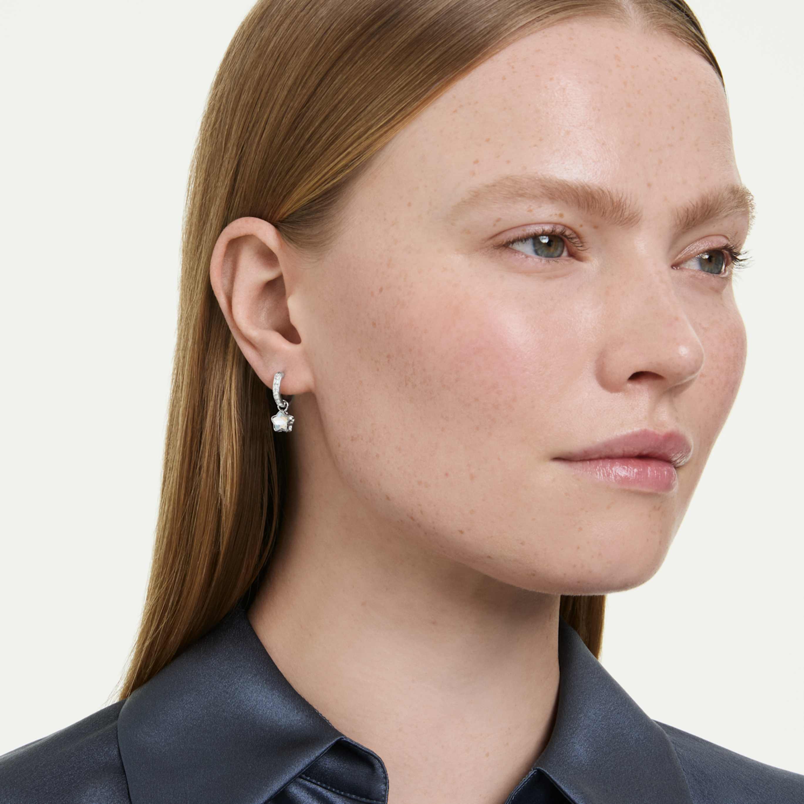 Swarovski Chroma drop earrings Mixed cuts, Star, White, Rhodium plated