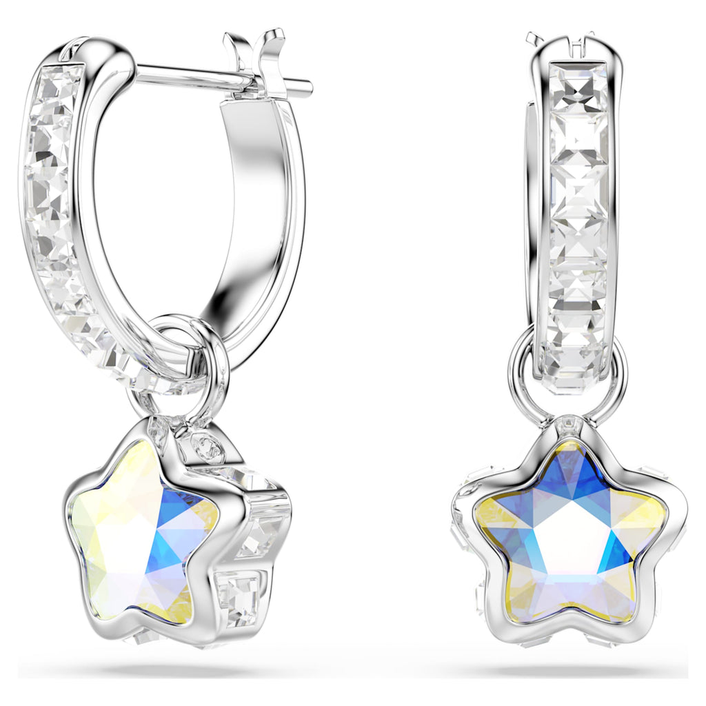 Swarovski Chroma drop earrings Mixed cuts, Star, White, Rhodium plated