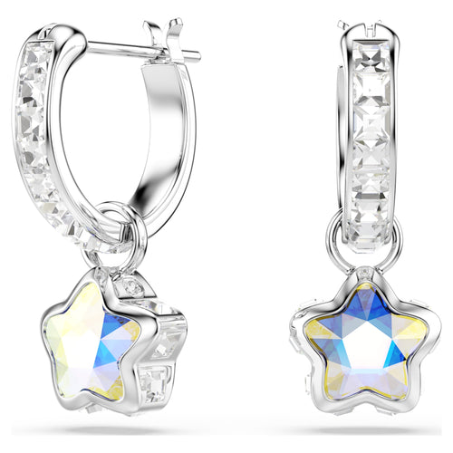 Swarovski Chroma drop earrings Mixed cuts, Star, White, Rhodium plated