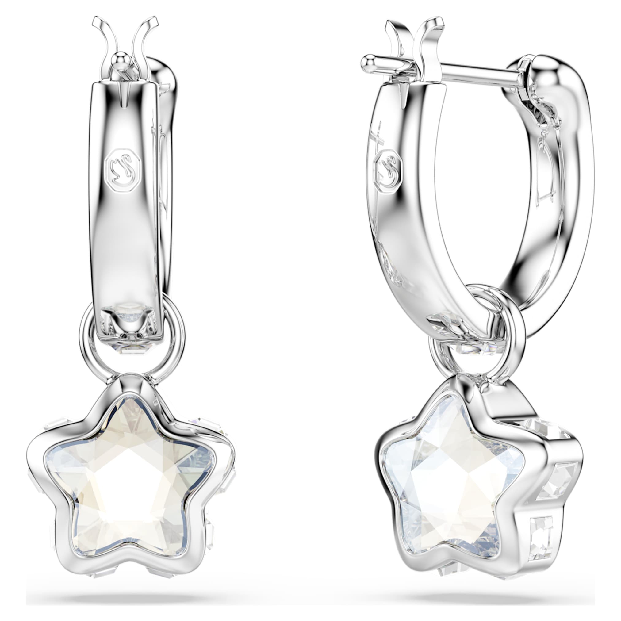 Swarovski Chroma drop earrings Mixed cuts, Star, White, Rhodium plated