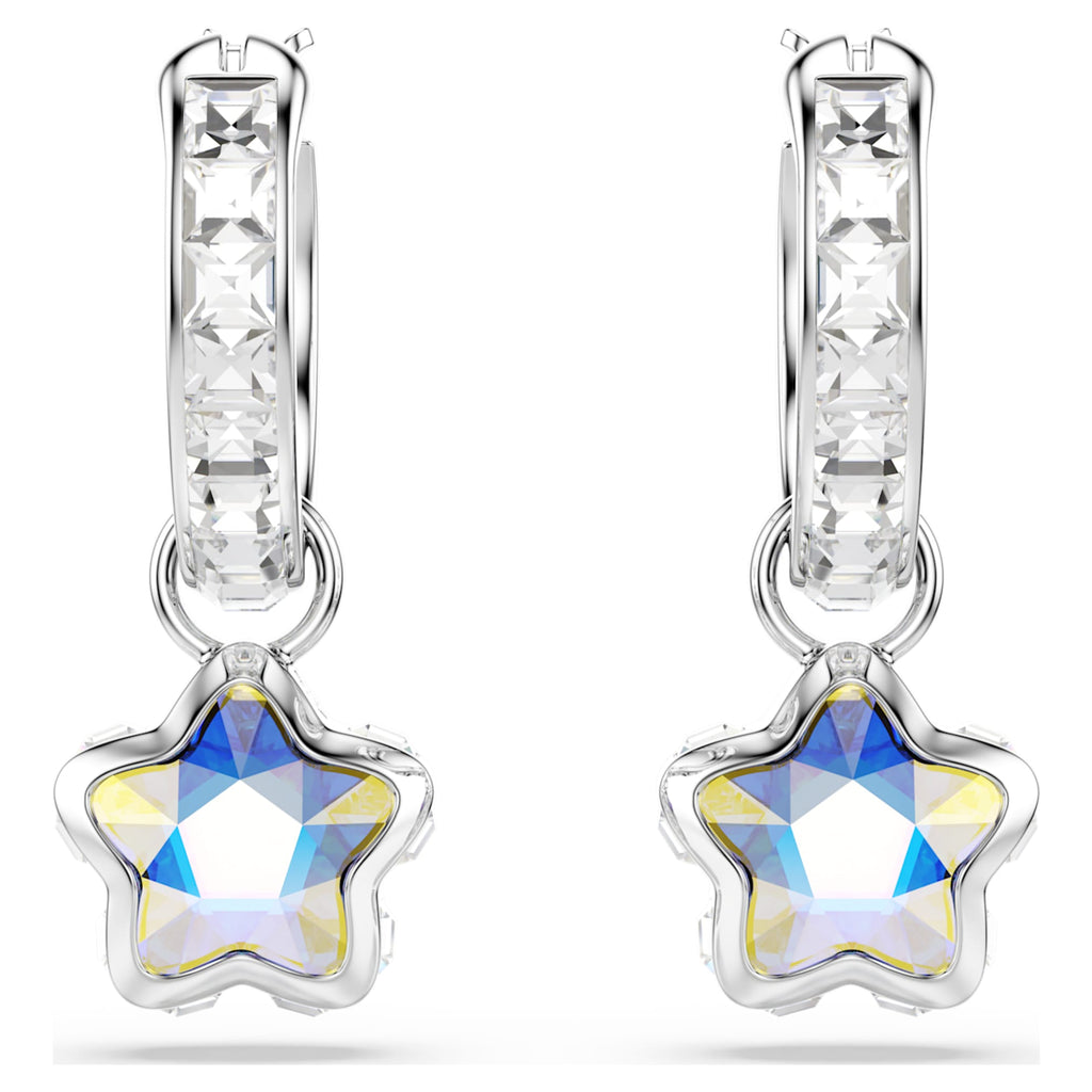 Swarovski Chroma drop earrings Mixed cuts, Star, White, Rhodium plated