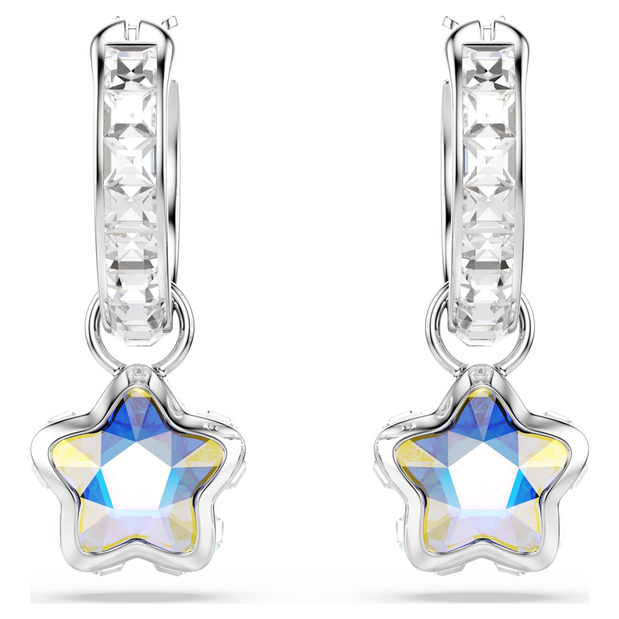 Swarovski Chroma drop earrings Mixed cuts, Star, White, Rhodium plated
