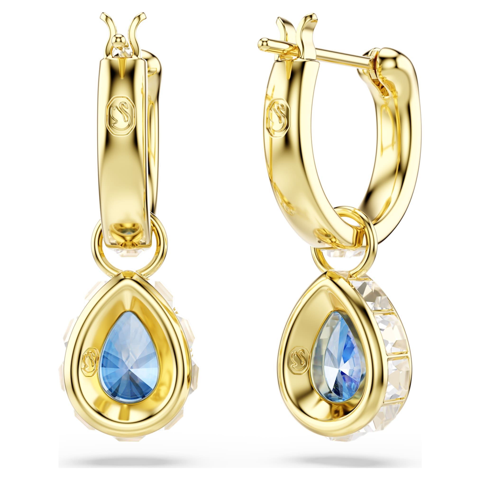 Swarovski Chroma drop earrings Pear cut, Blue, 18K gold finish