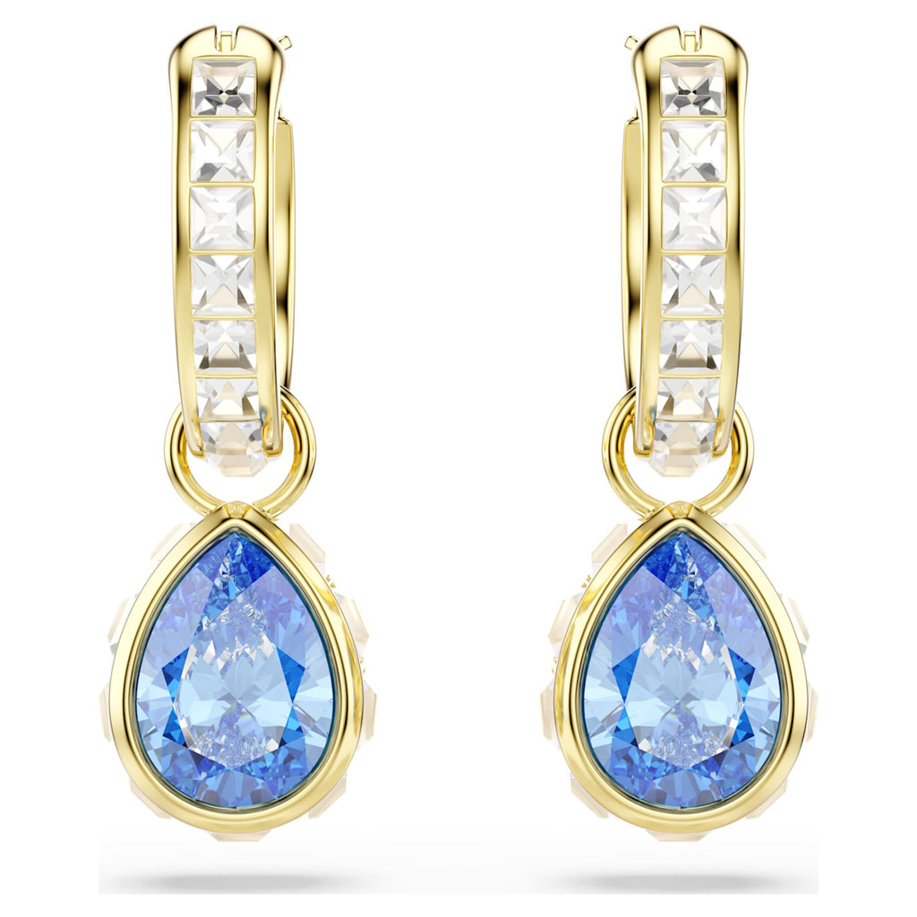 Swarovski Chroma drop earrings Pear cut, Blue, 18K gold finish